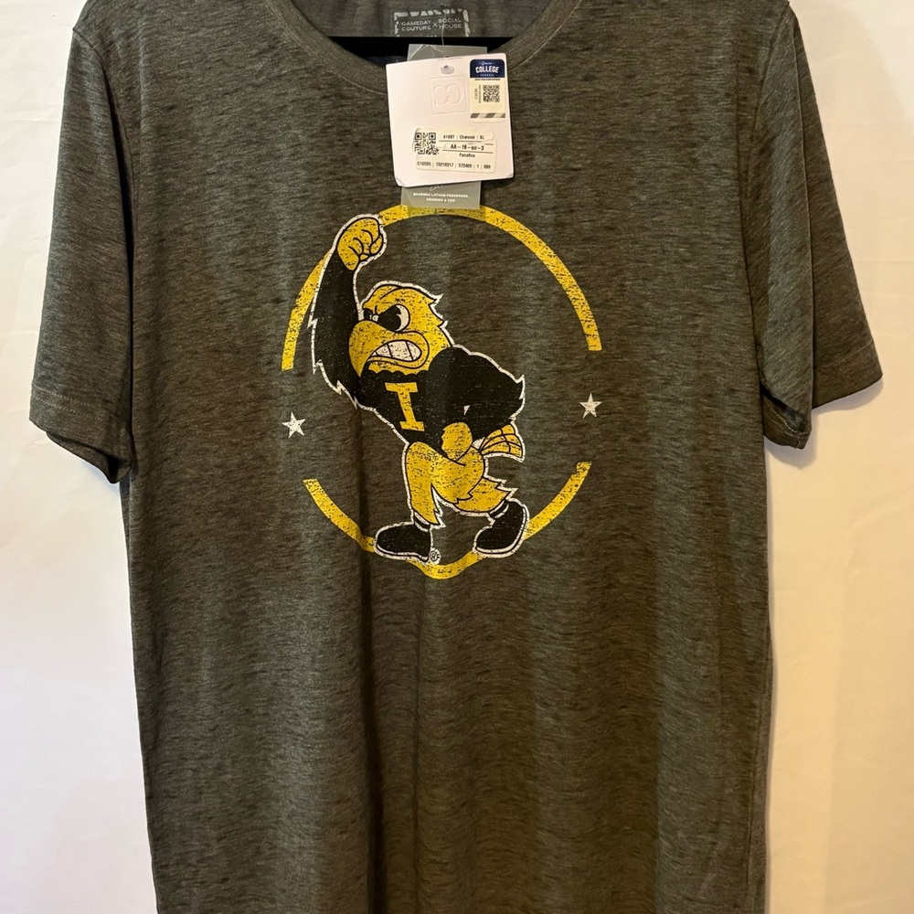 University of Iowa Hawkeyes Gray Short Sleeve Tee with Herky the Hawk